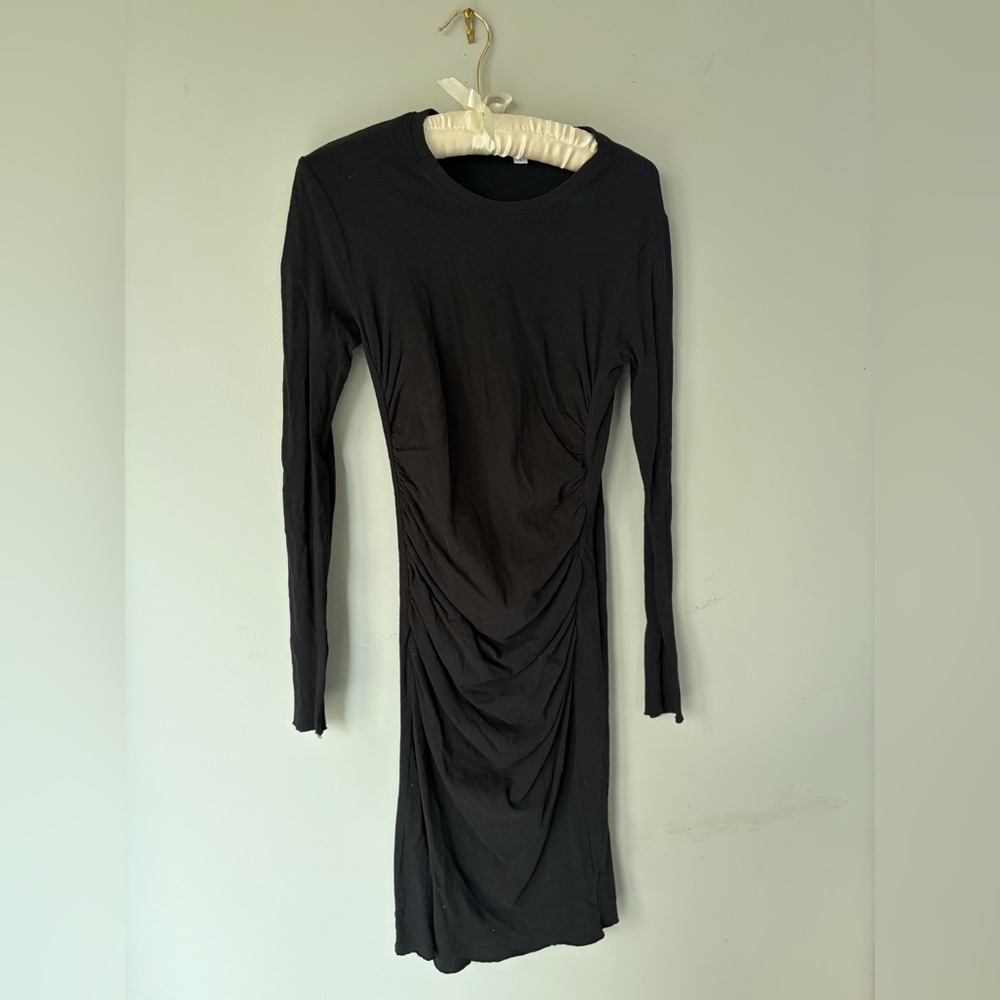 James Perse Black Long-Sleeve Ruched Bodycon Dress